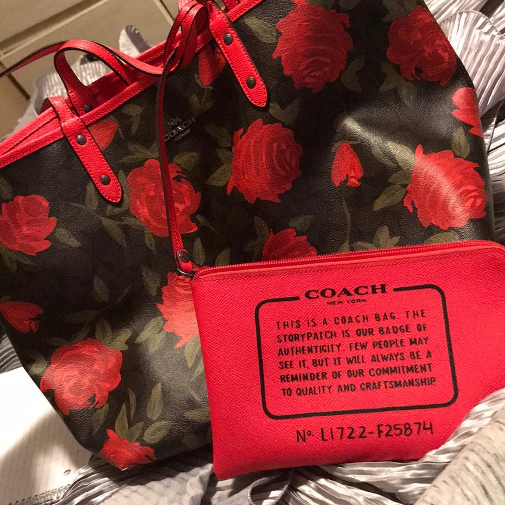 Red reversible coach tote bag
